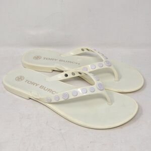 TORY BURCH Studed Logo Jelly Thong Sandald Ivory Cream Color Size 6